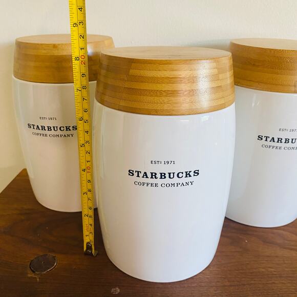 HTF Starbucks 2009 Set of 3 Coffee Tea Sugar Kitchen Counter Canisters - Picture 7 of 7